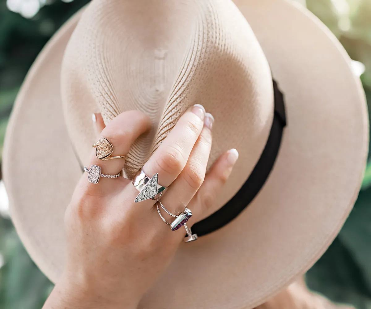 Vertical Rectangle Platinum Druzy Ring