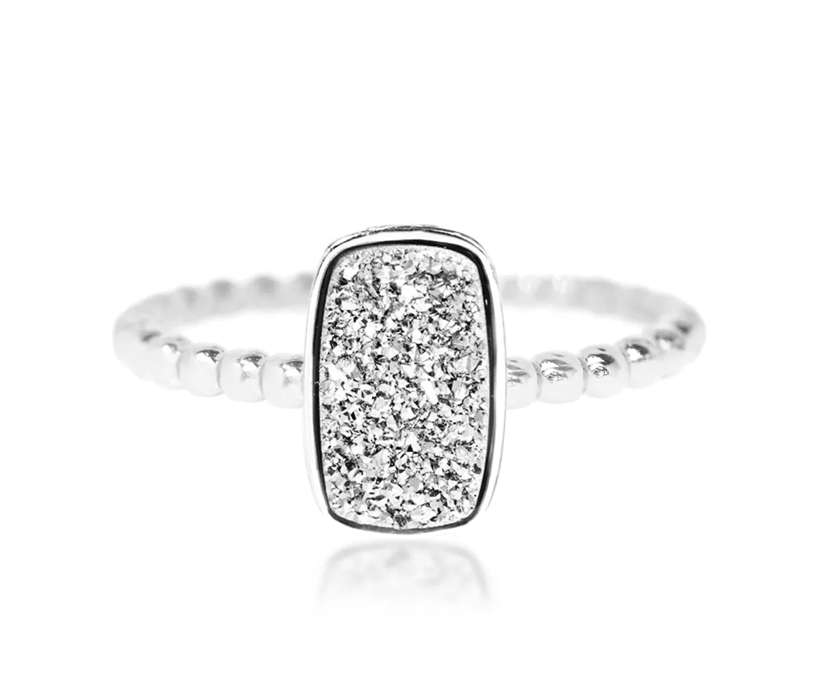 Vertical Rectangle Platinum Druzy Ring