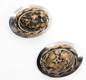 VHC Leopard skin jasper 14k gold filled sterling silver large vintage earrings