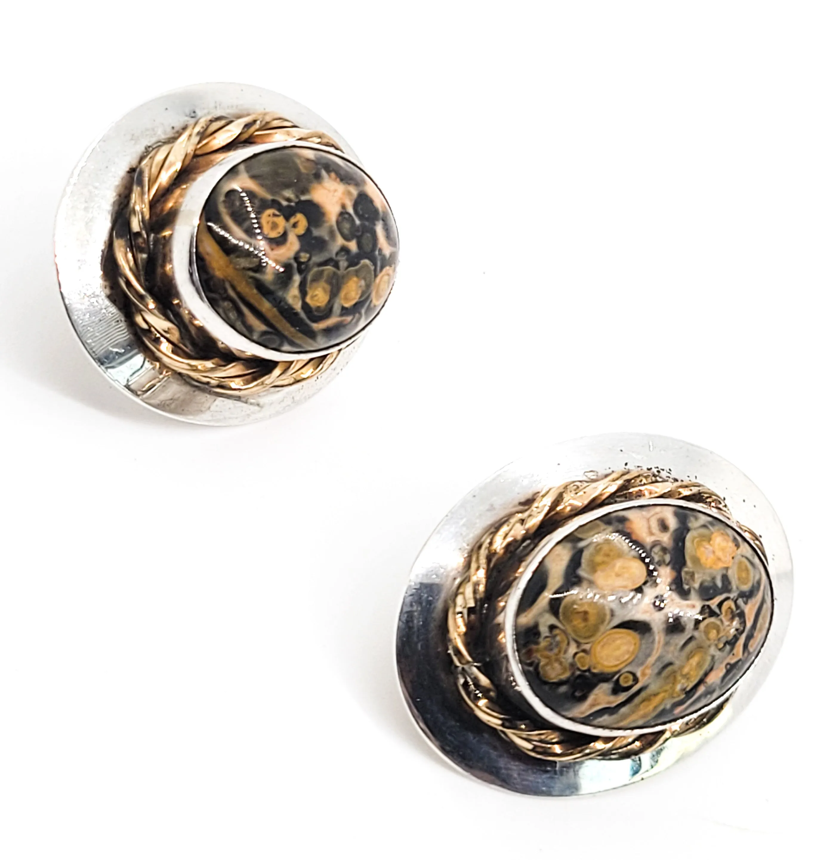 VHC Leopard skin jasper 14k gold filled sterling silver large vintage earrings