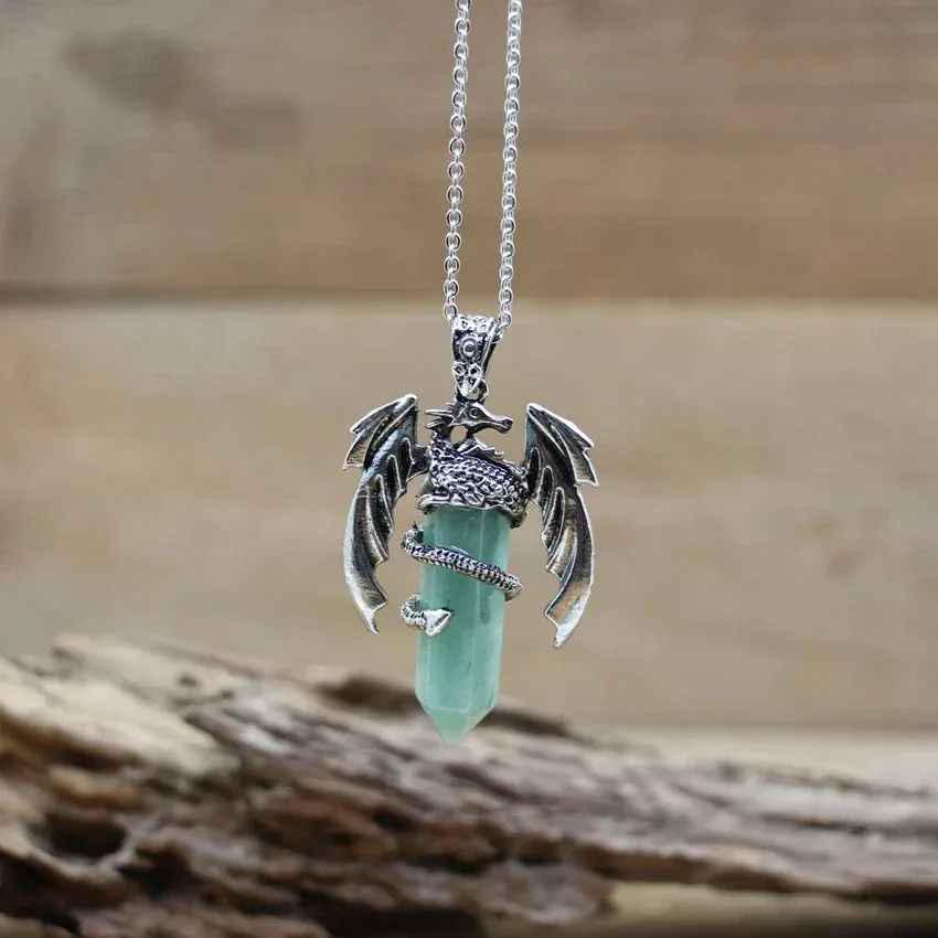 Viking Dragon Necklace with Quartz Crystal