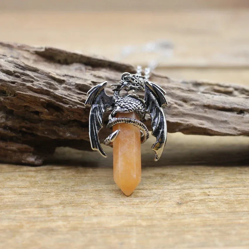 Viking Dragon Necklace with Quartz Crystal