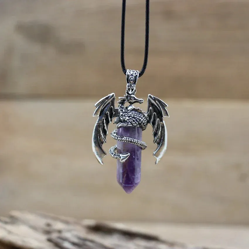 Viking Dragon Necklace with Quartz Crystal