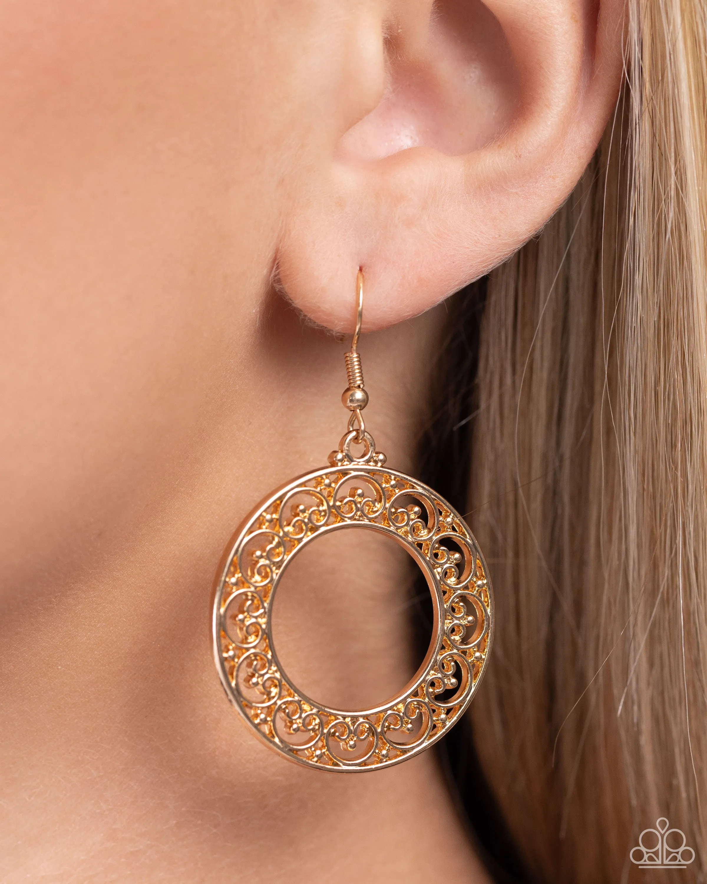 Vineyard Valentine - Gold - Scroll Heart Hoop Paparazzi Fishhook Earrings