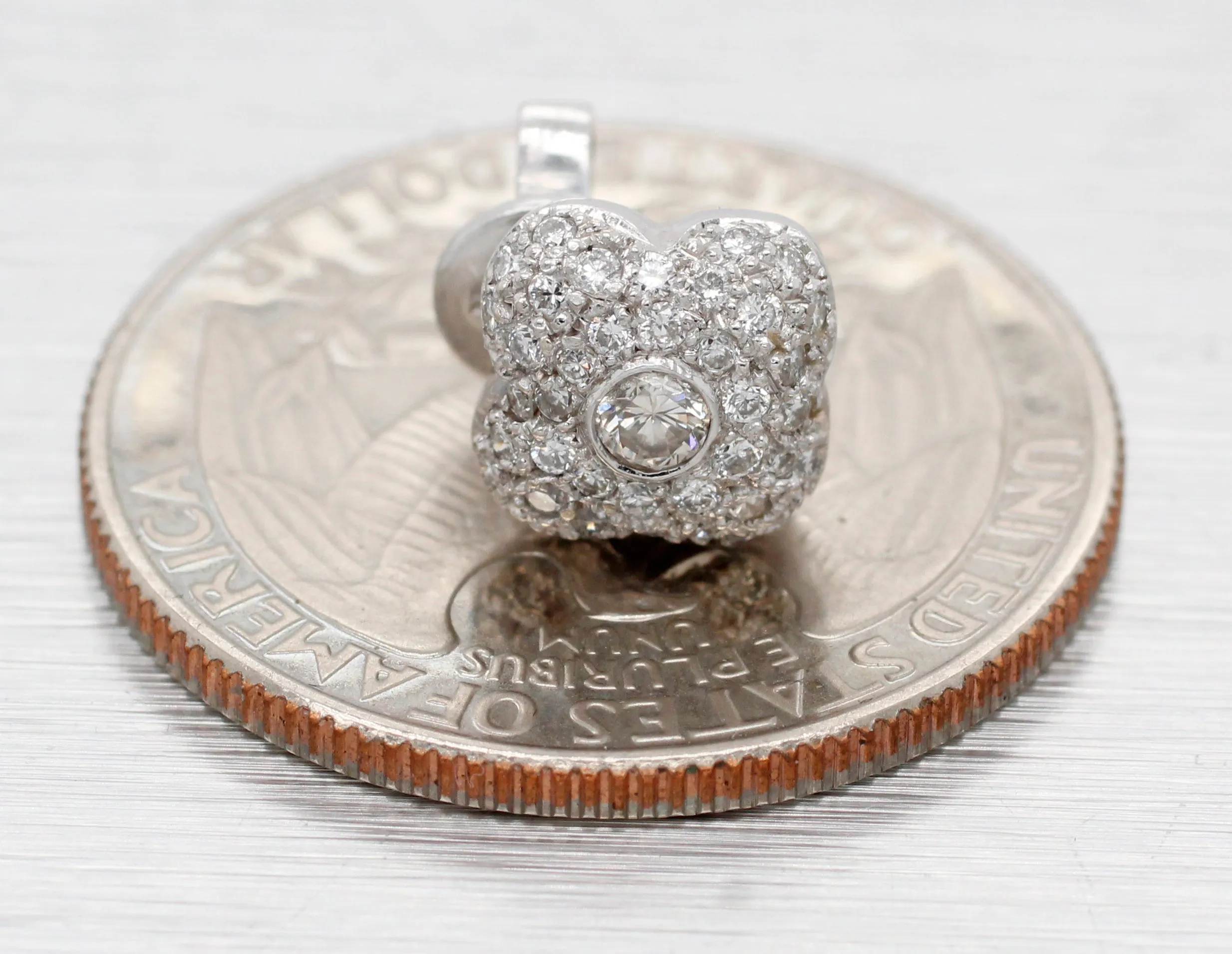 Vintage 1.00ctw Diamond Cluster Floral Clover Stud Earrings - 14k White Gold