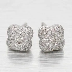 Vintage 1.00ctw Diamond Cluster Floral Clover Stud Earrings - 14k White Gold