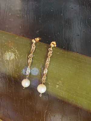 Vintage 10k Gold and Pearl Drop Earrings