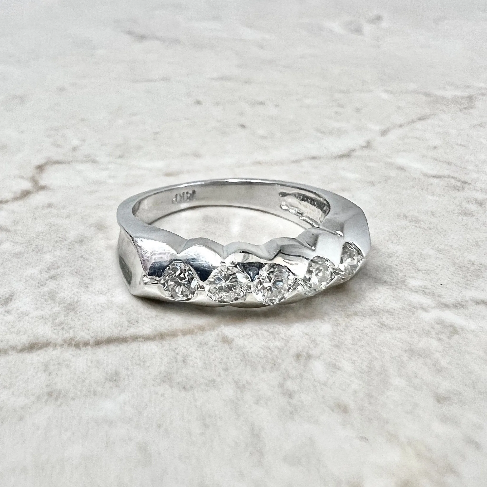Vintage 14 Karat White Gold 0.50 Carat Diamond Five Stone Ring