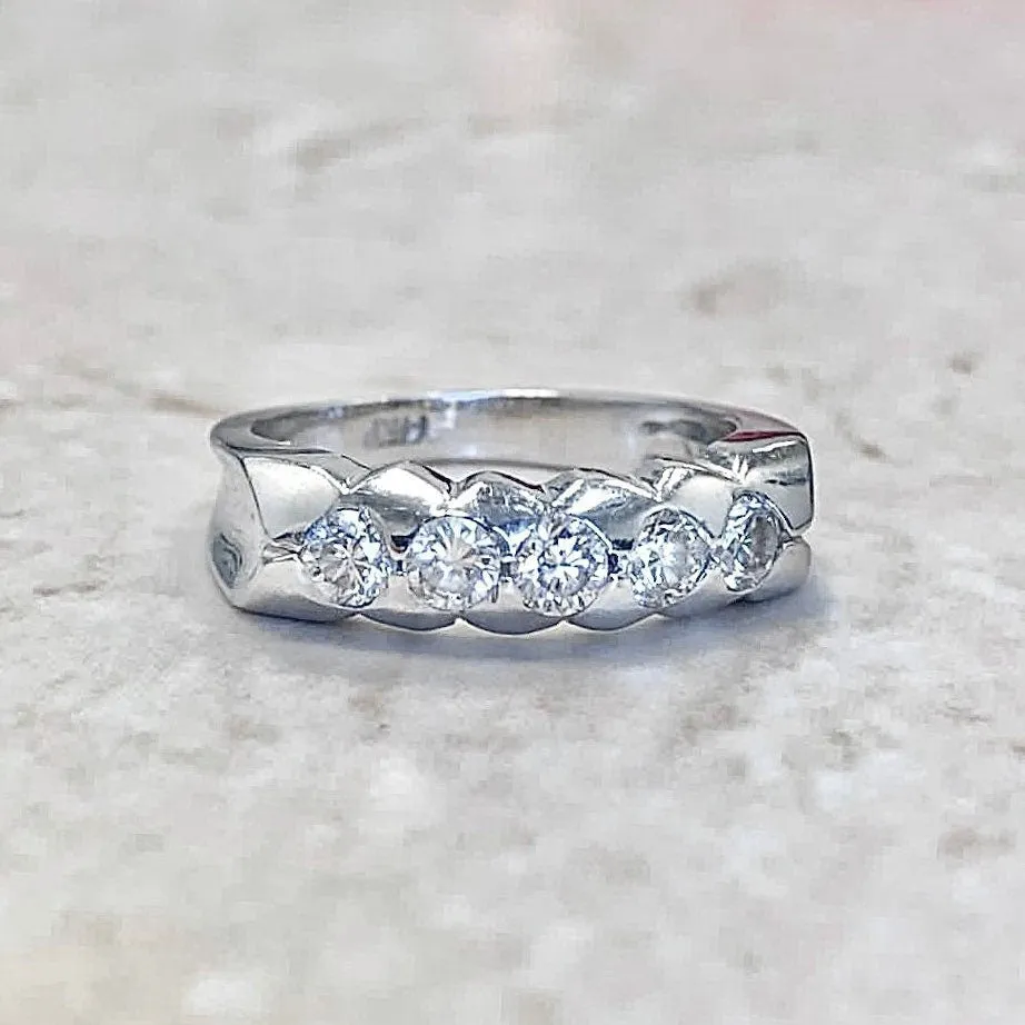 Vintage 14 Karat White Gold 0.50 Carat Diamond Five Stone Ring