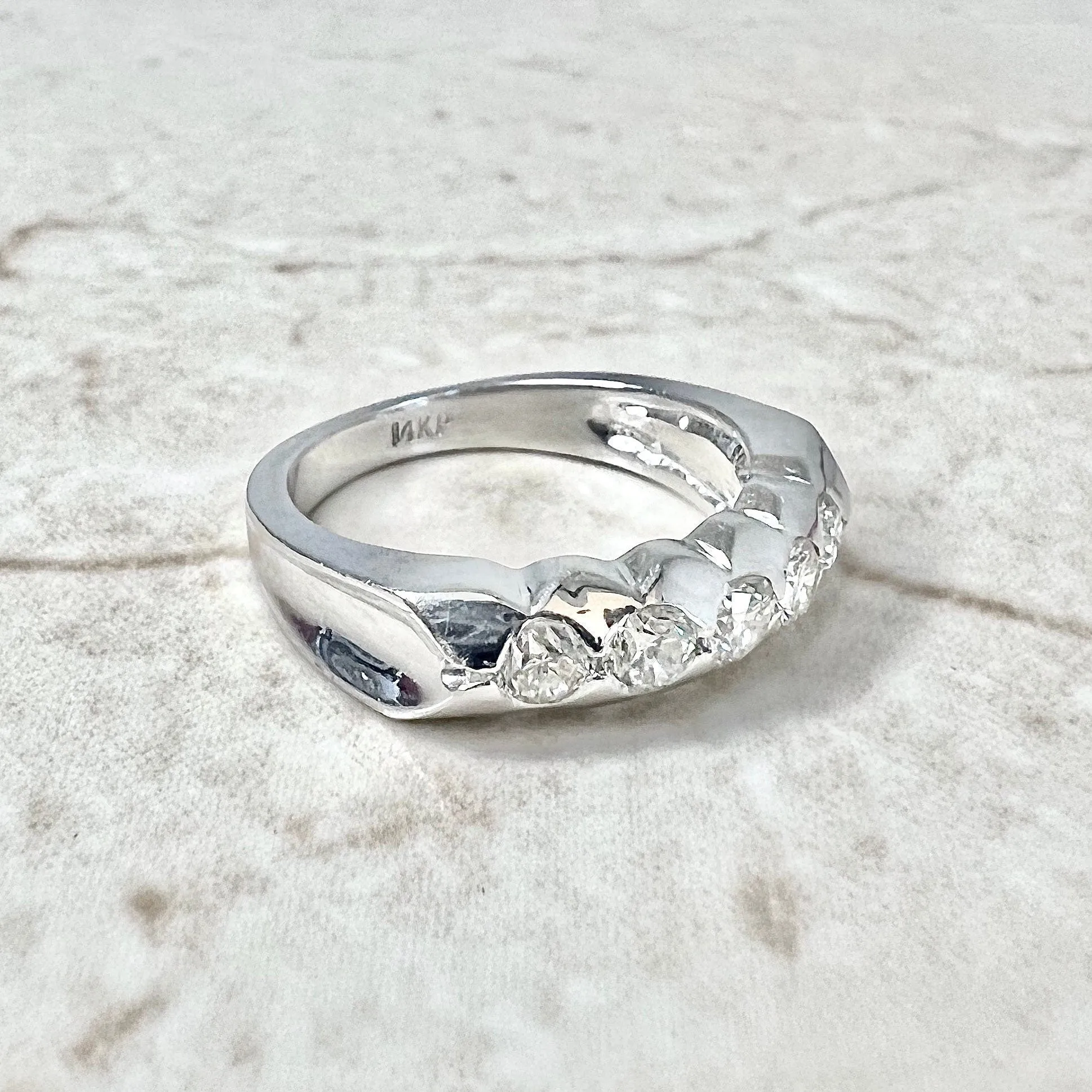 Vintage 14 Karat White Gold 0.50 Carat Diamond Five Stone Ring