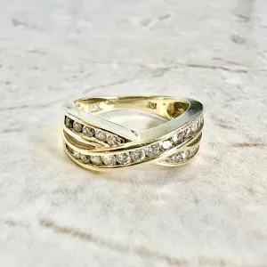 Vintage 14 Karat Yellow Gold 0.40 Carat Diamond Crossover Band Ring