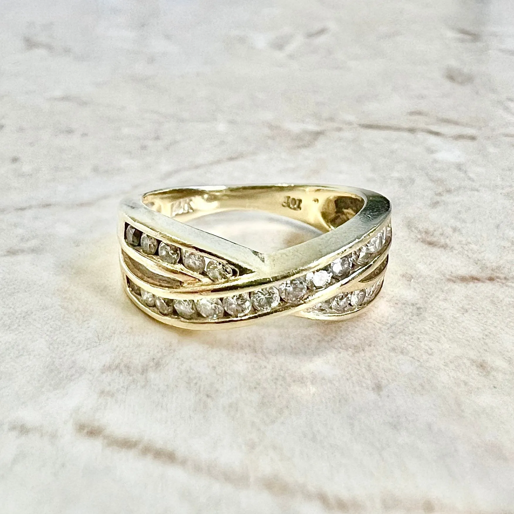 Vintage 14 Karat Yellow Gold 0.40 Carat Diamond Crossover Band Ring