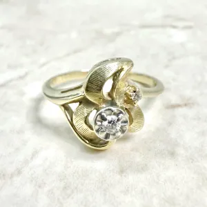 Vintage 14 Karat Yellow Gold Diamond Leaf Cocktail Ring