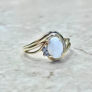 Vintage 14 Karat Yellow Gold Natural Opal & Diamond Cocktail Ring