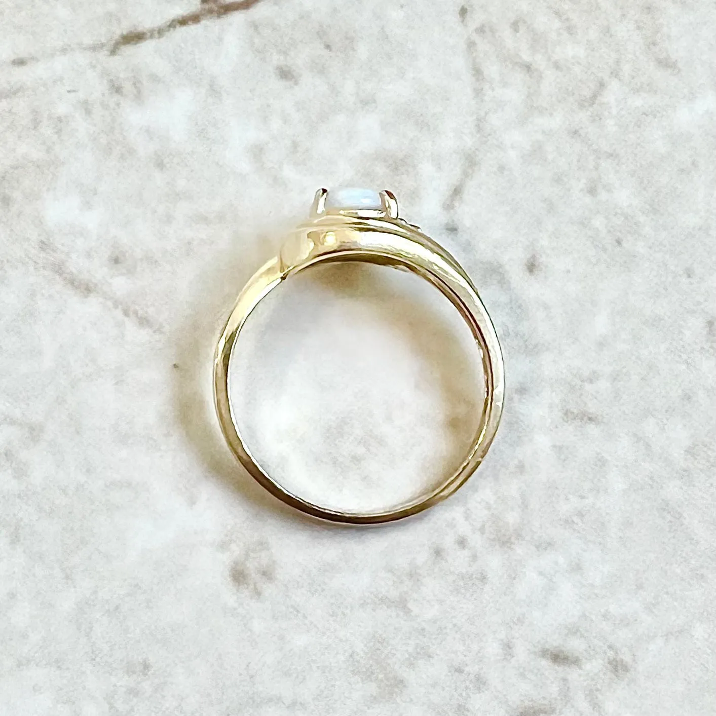 Vintage 14 Karat Yellow Gold Natural Opal & Diamond Cocktail Ring