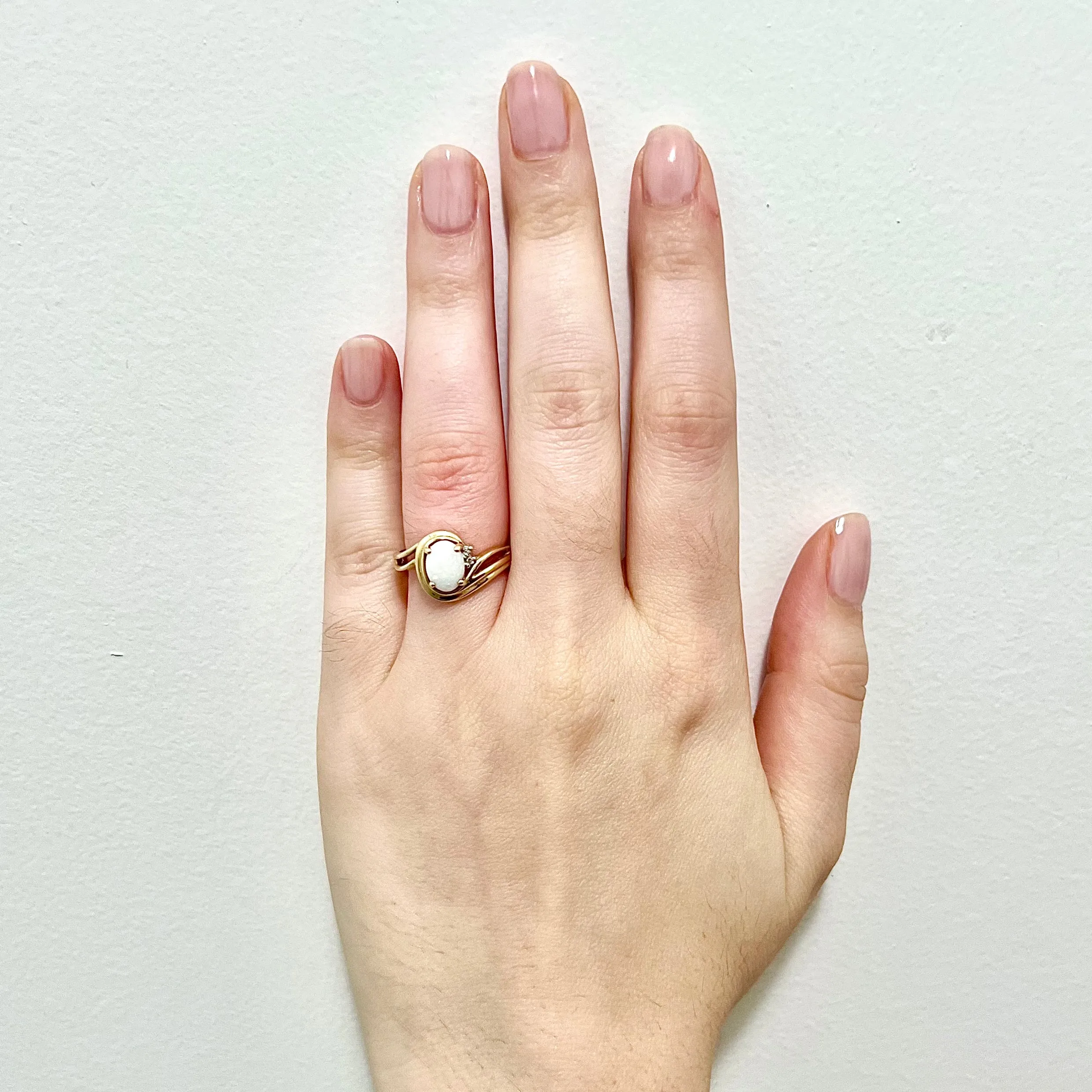 Vintage 14 Karat Yellow Gold Natural Opal & Diamond Cocktail Ring