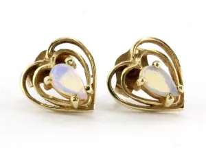 Vintage 14K Gold & Opal Double Heart Earring Studs