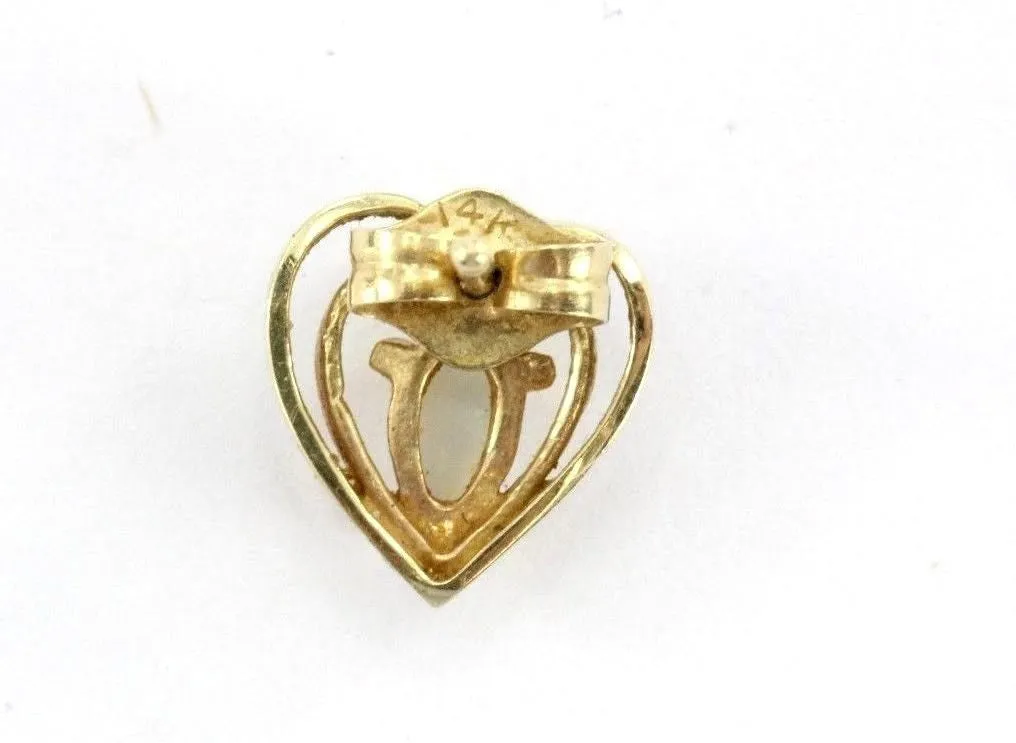 Vintage 14K Gold & Opal Double Heart Earring Studs