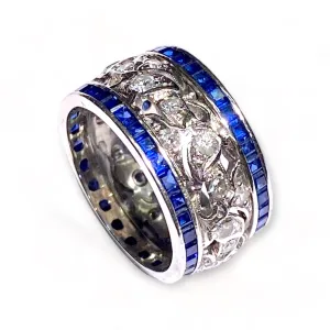 Vintage 14K White Gold Diamond Wide Eternity Band