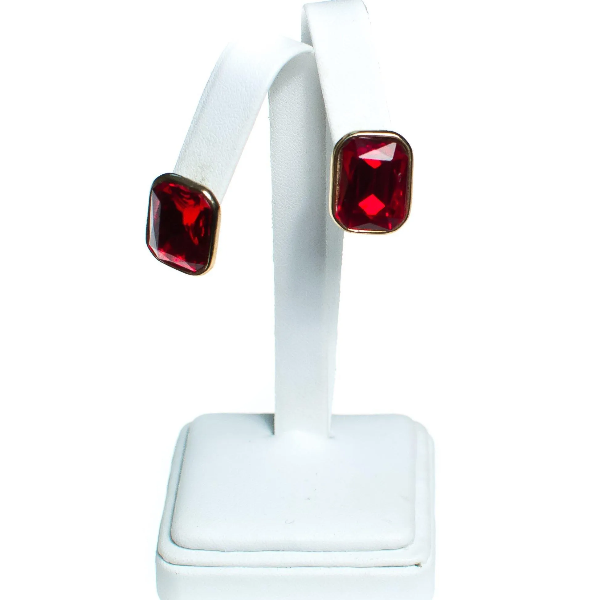 Vintage 1980s Marshall Fields Ruby Red Austrian Crystal Statement Earrings