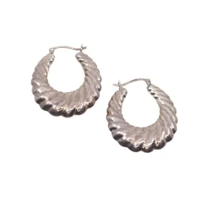 Vintage 1980s Sterling Silver Scalloped Hollow Hoop Statement Pierced Earrings