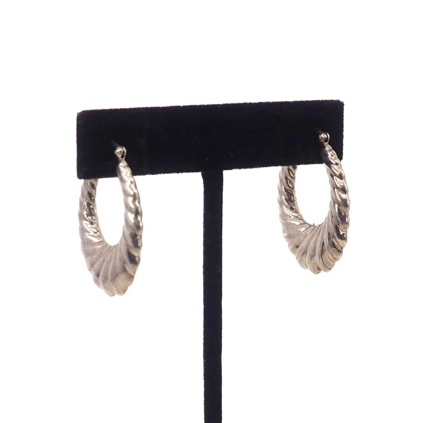 Vintage 1980s Sterling Silver Scalloped Hollow Hoop Statement Pierced Earrings