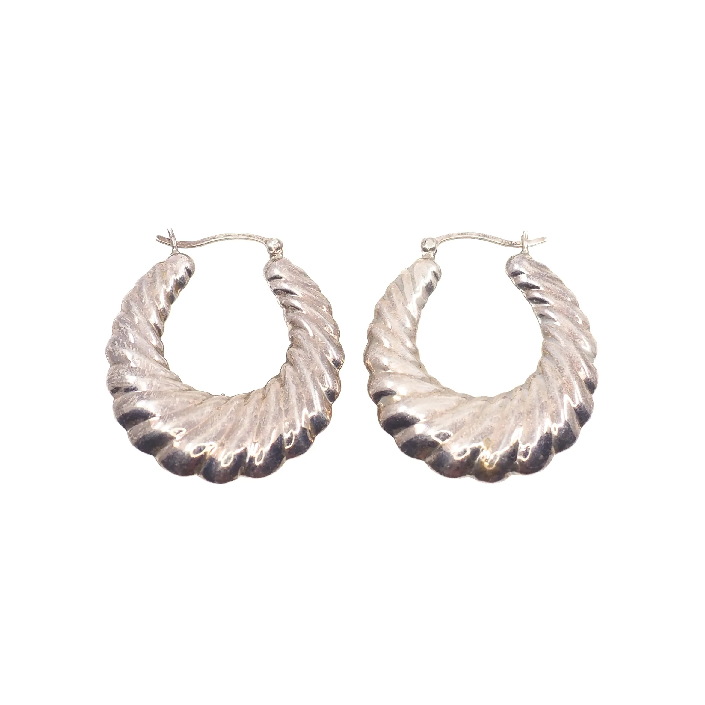 Vintage 1980s Sterling Silver Scalloped Hollow Hoop Statement Pierced Earrings