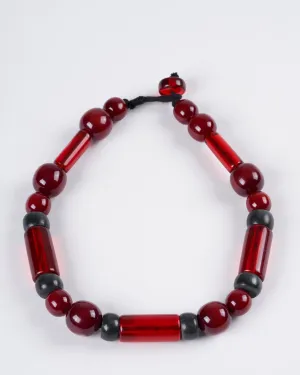 vintage acrylic beaded necklace - red multi