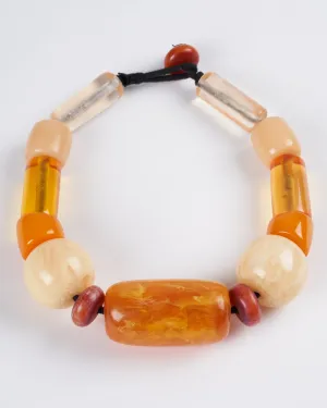 vintage acrylic beaded necklace - yellow ivory multi