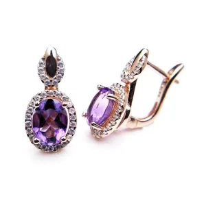 Vintage African Amethyst Yellow Gold Color Gemstone Clasp Earrings