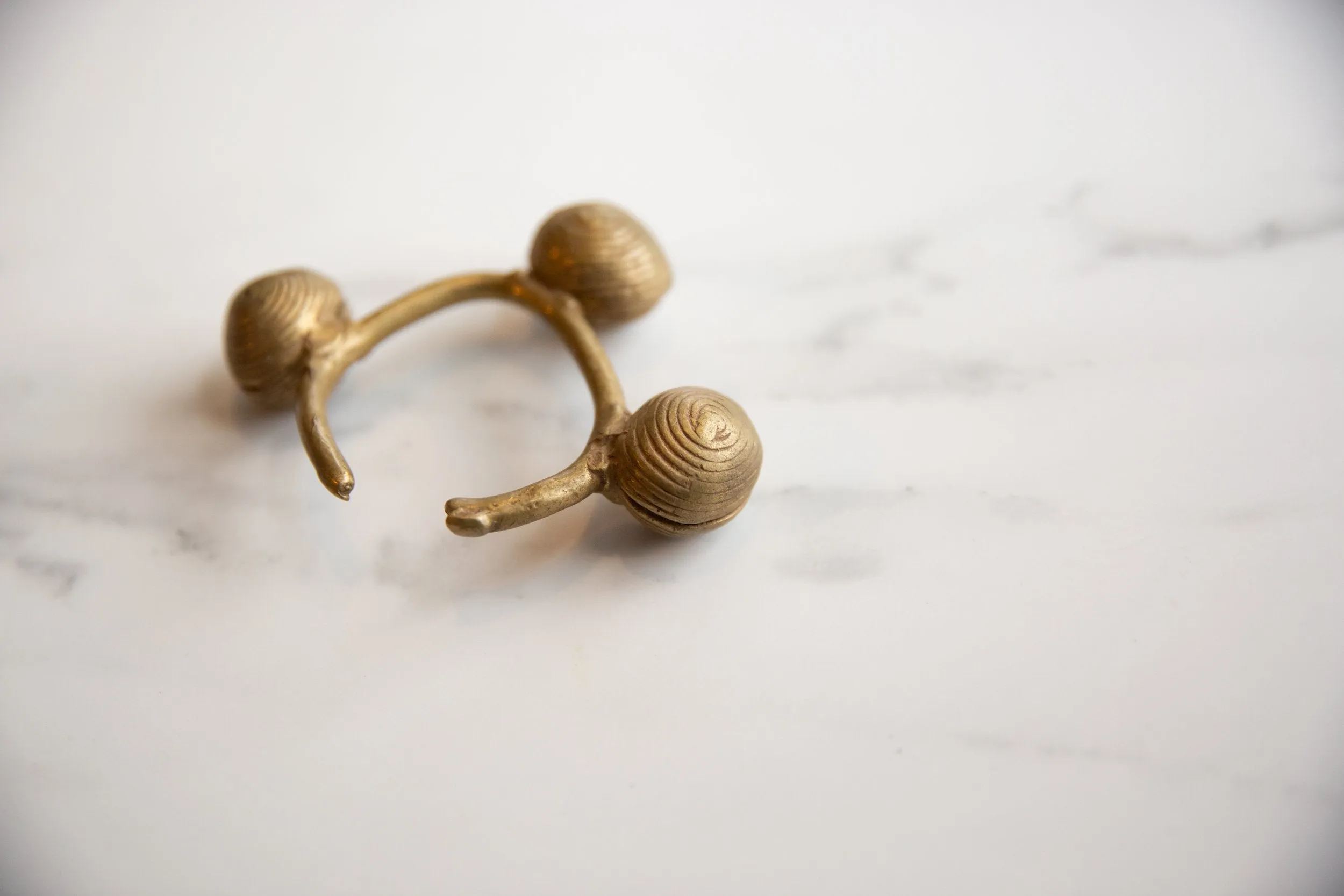 Vintage African Bronze Lobi Bell Cuff Bracelet with Gold Patina