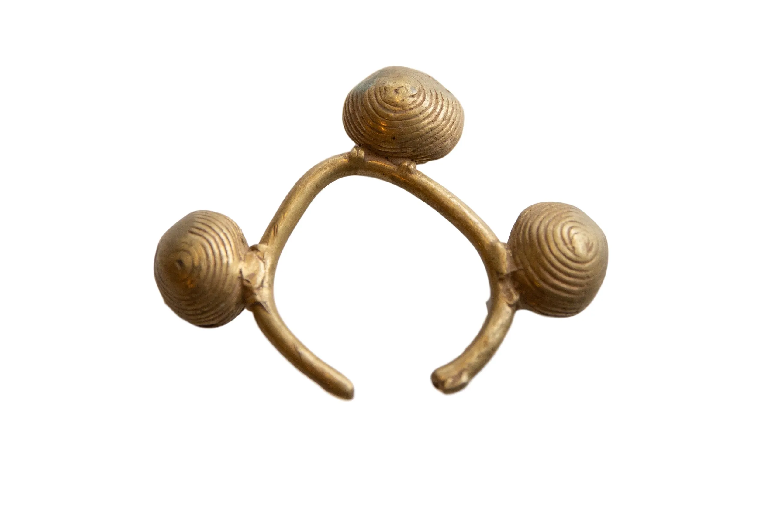 Vintage African Bronze Lobi Bell Cuff Bracelet with Gold Patina