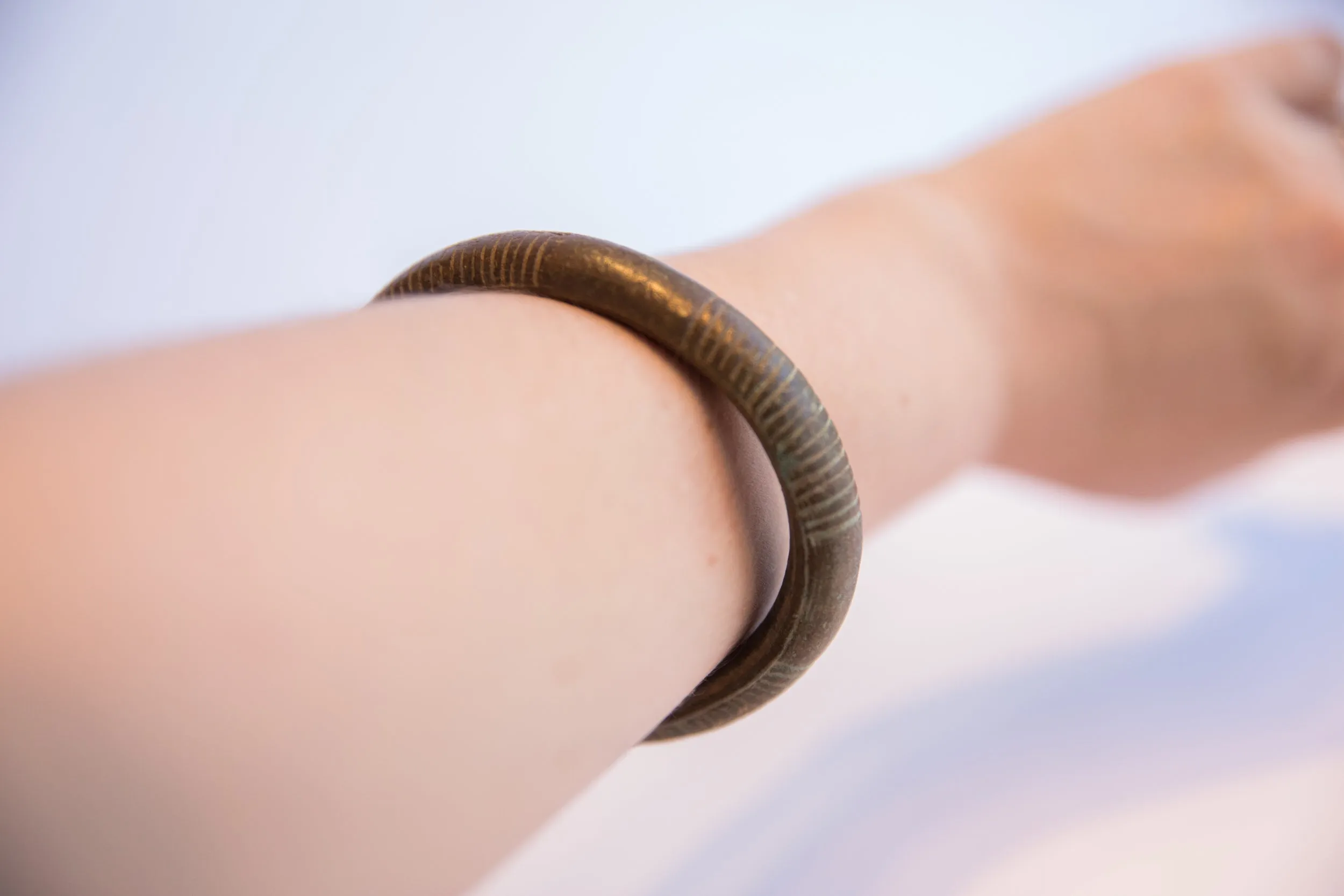 Vintage African Oxidized Lined Cuff Bracelet