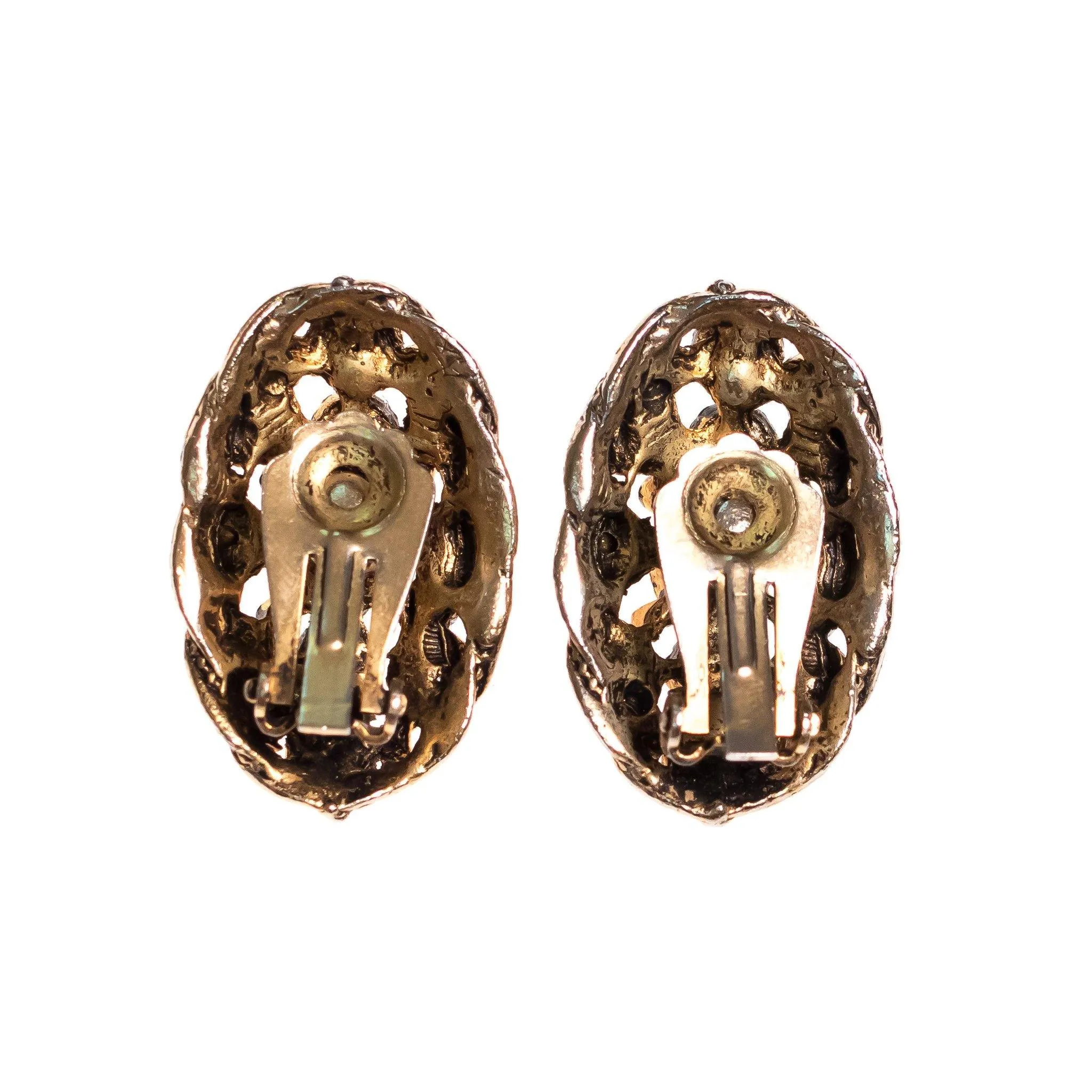 Vintage Amber Rhinestone Oval Statement Earrings