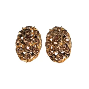 Vintage Amber Rhinestone Oval Statement Earrings