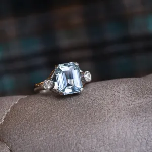 Vintage Aquamarine & Diamond Solitaire Ring