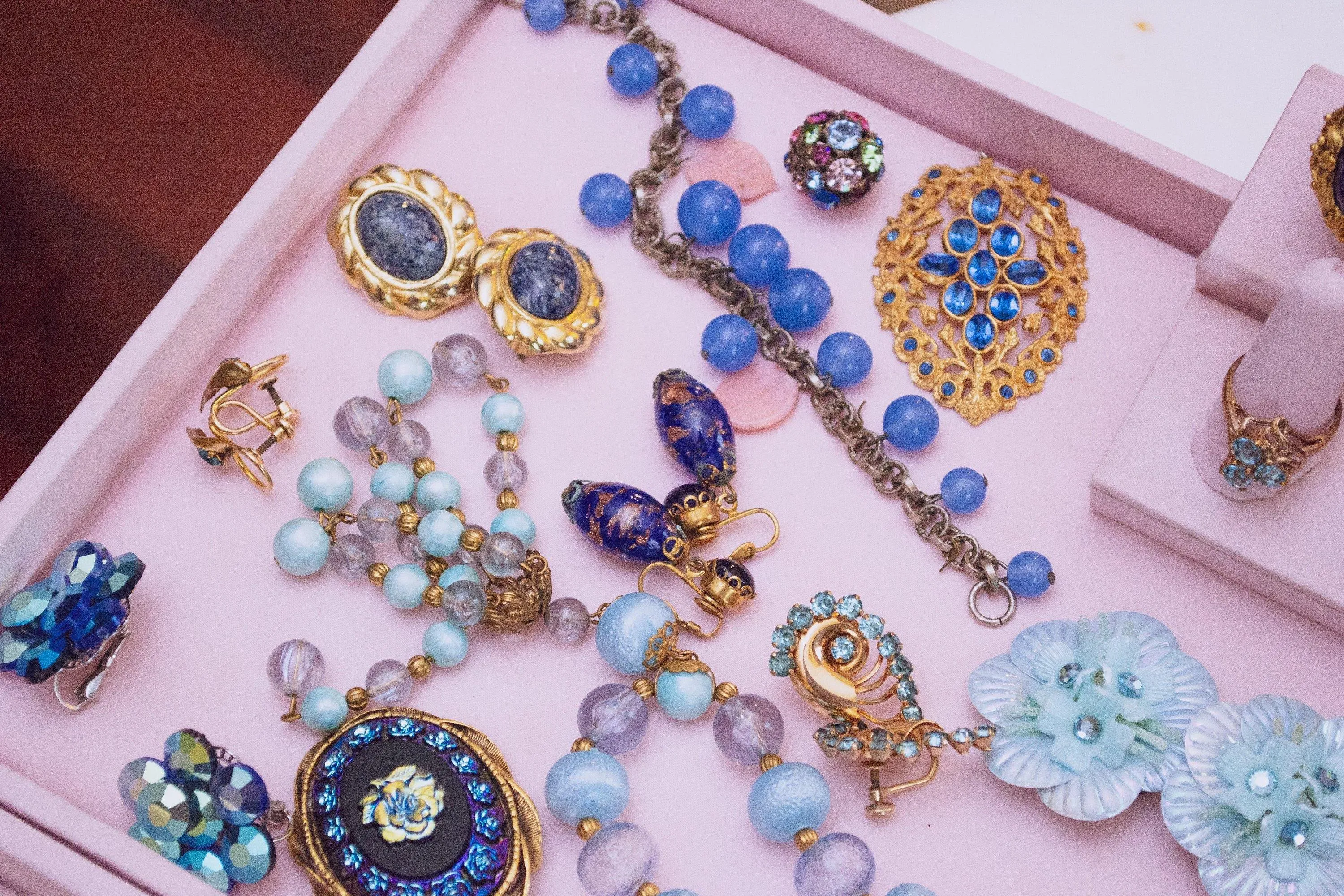 Vintage Blue and Gold Venetian Wedding Cake Bead Earrings