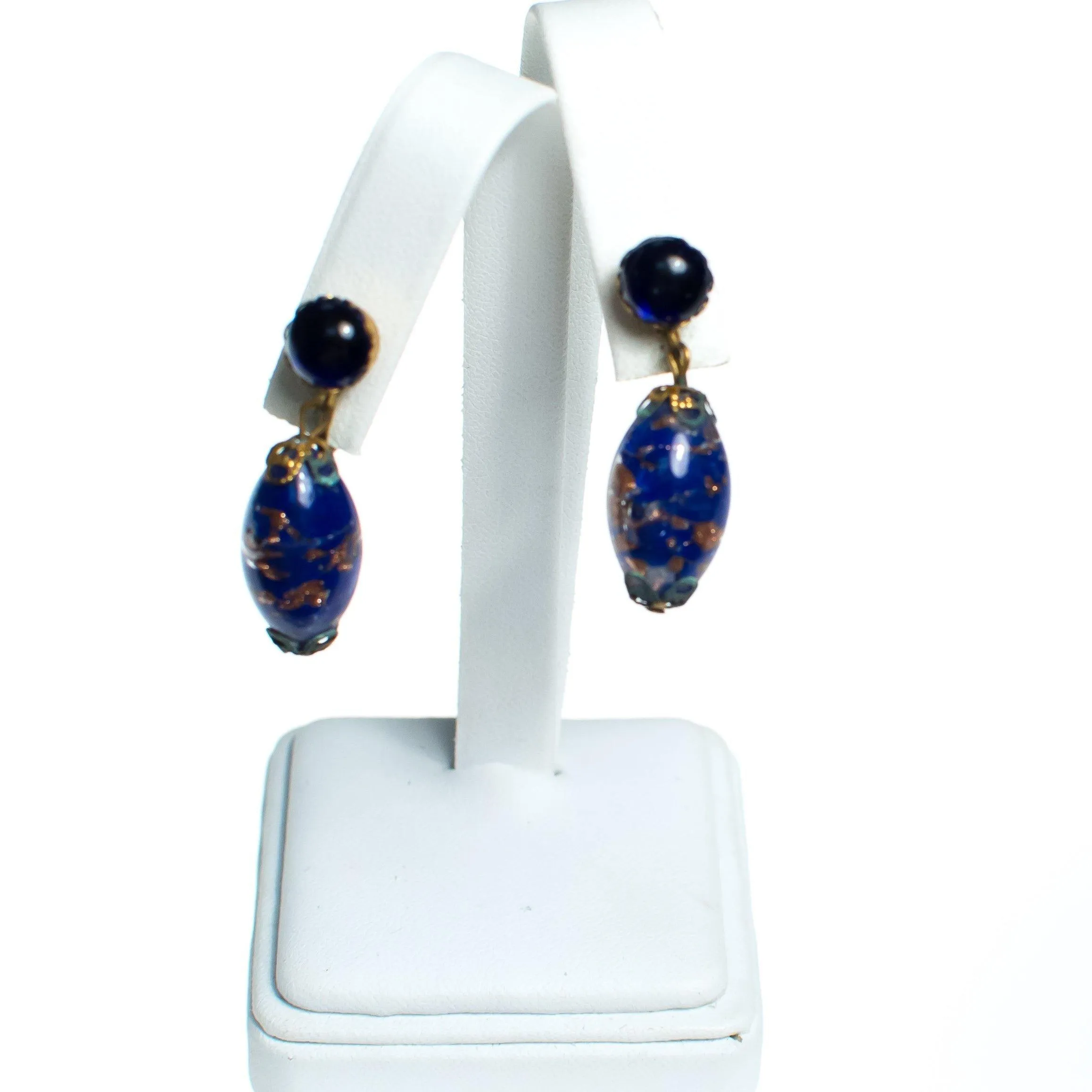 Vintage Blue and Gold Venetian Wedding Cake Bead Earrings