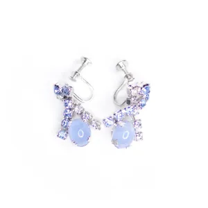 Vintage Blue Moonglow and Diamante Rhinestone Statement Earrings