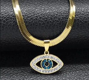 Vintage Crystal Evil Demon Eye Choker Necklaces for Women Stainless Steel Gold Plated Necklaces Jewelry