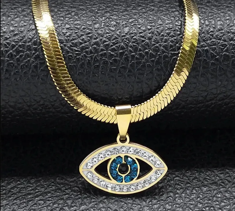 Vintage Crystal Evil Demon Eye Choker Necklaces for Women Stainless Steel Gold Plated Necklaces Jewelry