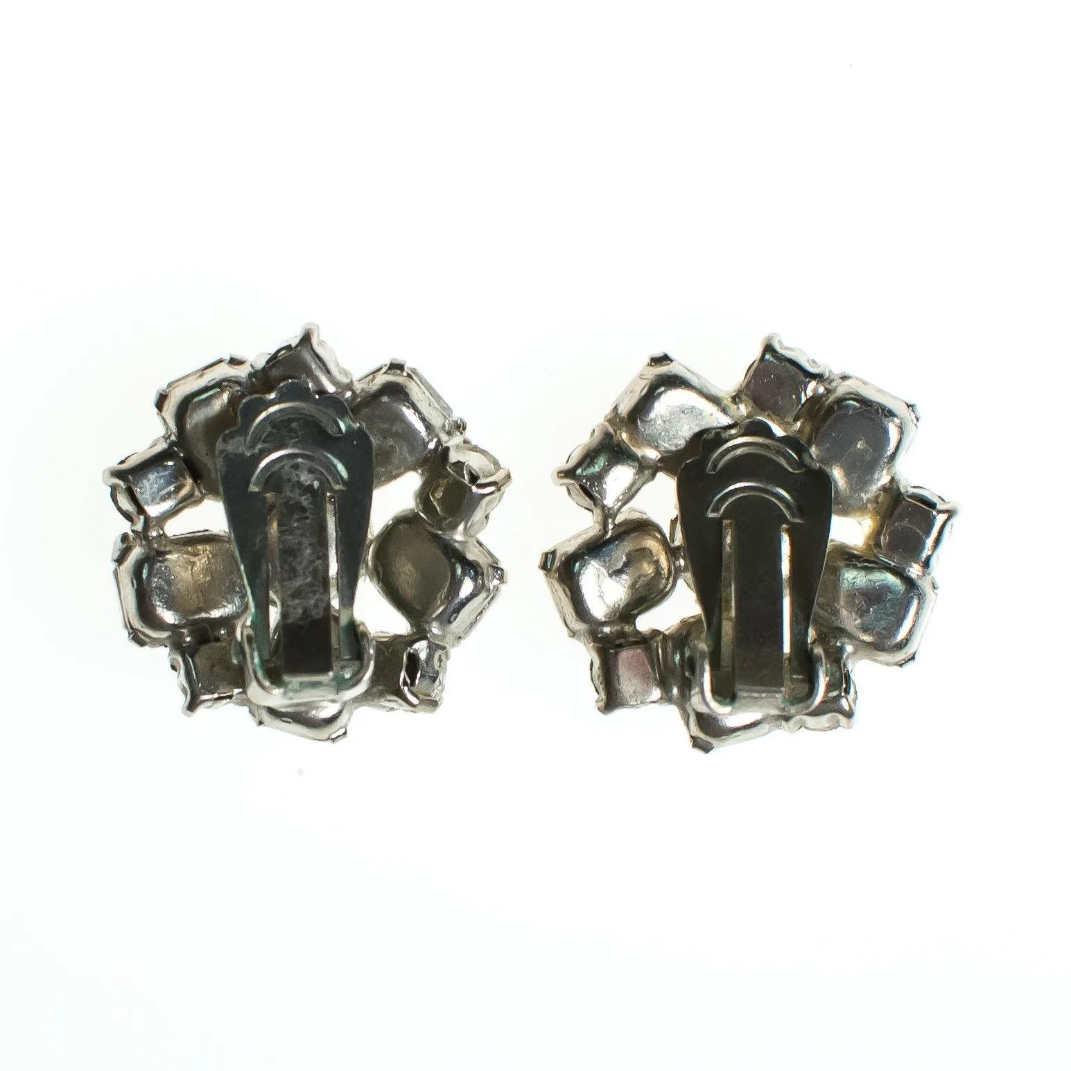 Vintage Diamante Crystal Rhinestone Statement Earrings Silver Tone Setting, Clip-on