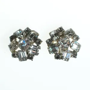 Vintage Diamante Crystal Rhinestone Statement Earrings Silver Tone Setting, Clip-on