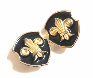 Vintage ESCADA black and golden flag design earrings. Unique but classic jewelry. 0403282