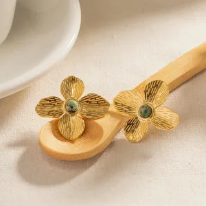 Vintage Flower Inlaid Natural Stone Stud Earrings