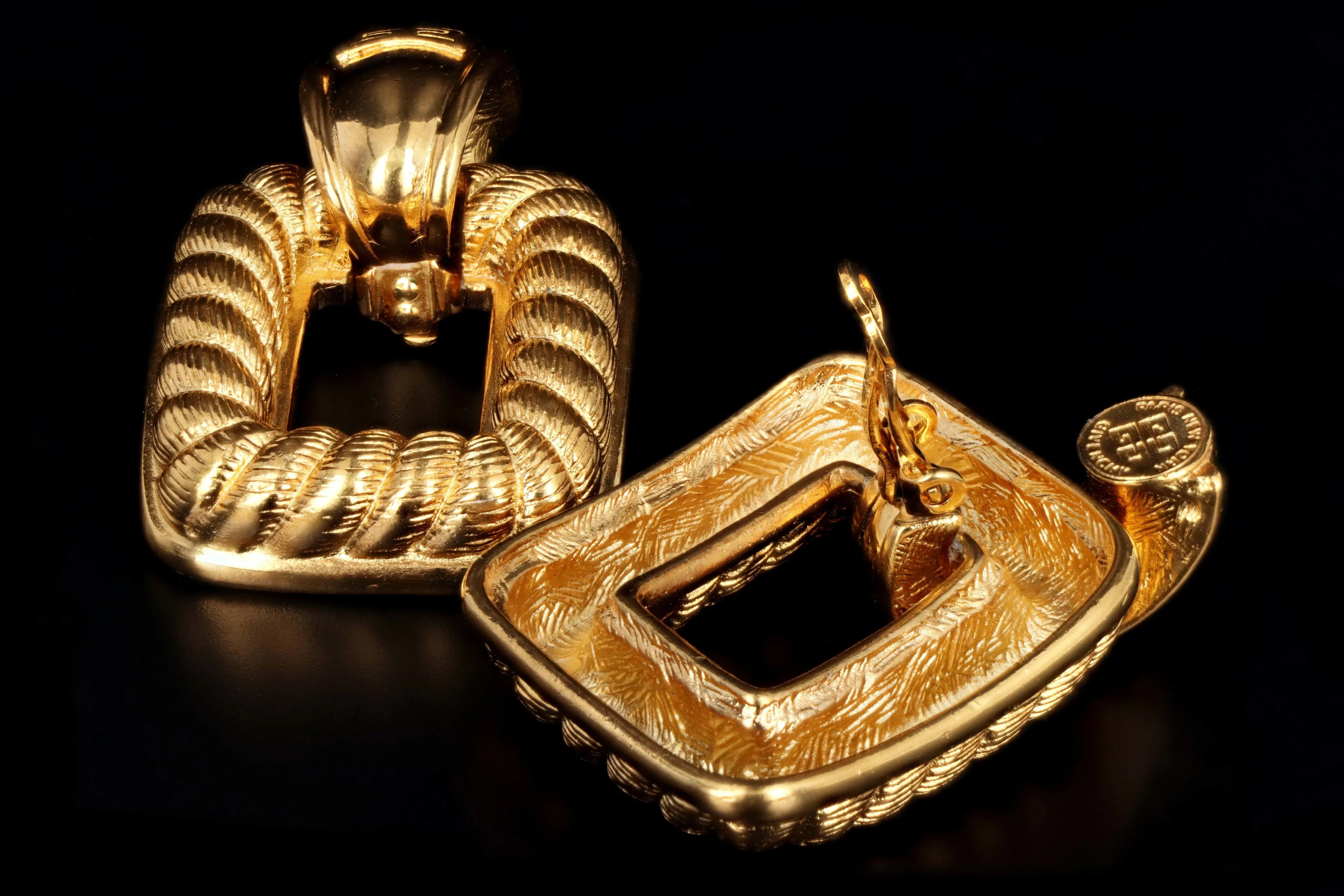 Vintage Givenchy Gold Plated Door Knocker Clip-On Earrings