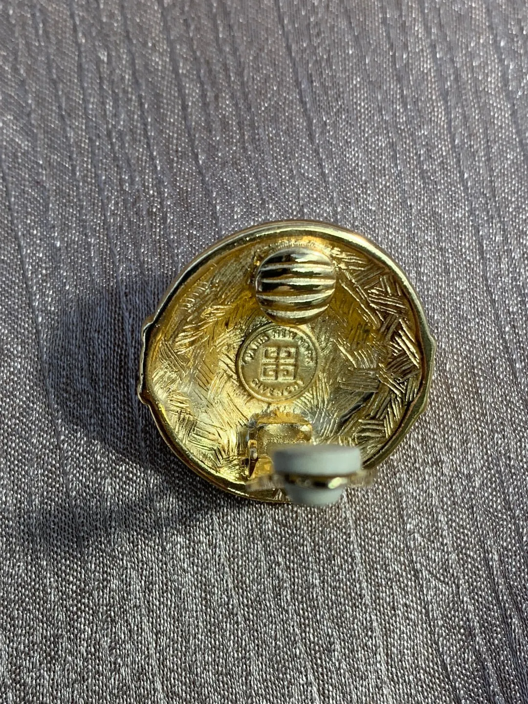 Vintage - GIVENCHY gold tone Round Dome Signed Clip Earrings - 1"