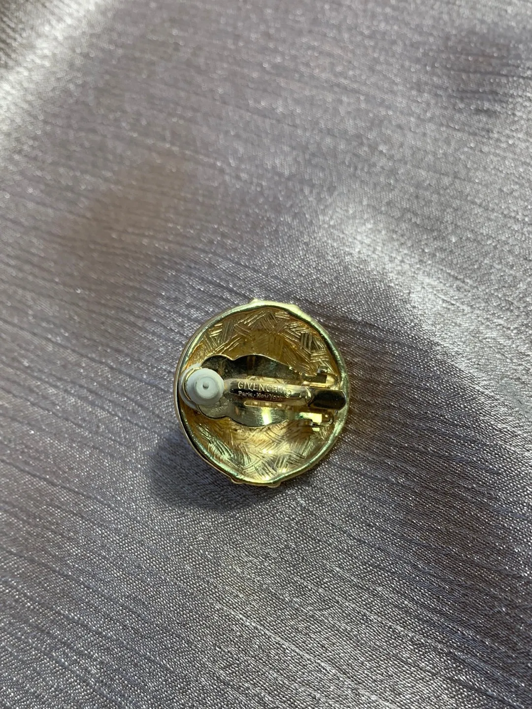 Vintage - GIVENCHY gold tone Round Dome Signed Clip Earrings - 1"