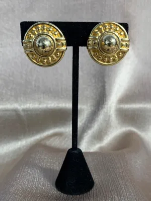Vintage - GIVENCHY gold tone Round Dome Signed Clip Earrings - 1"