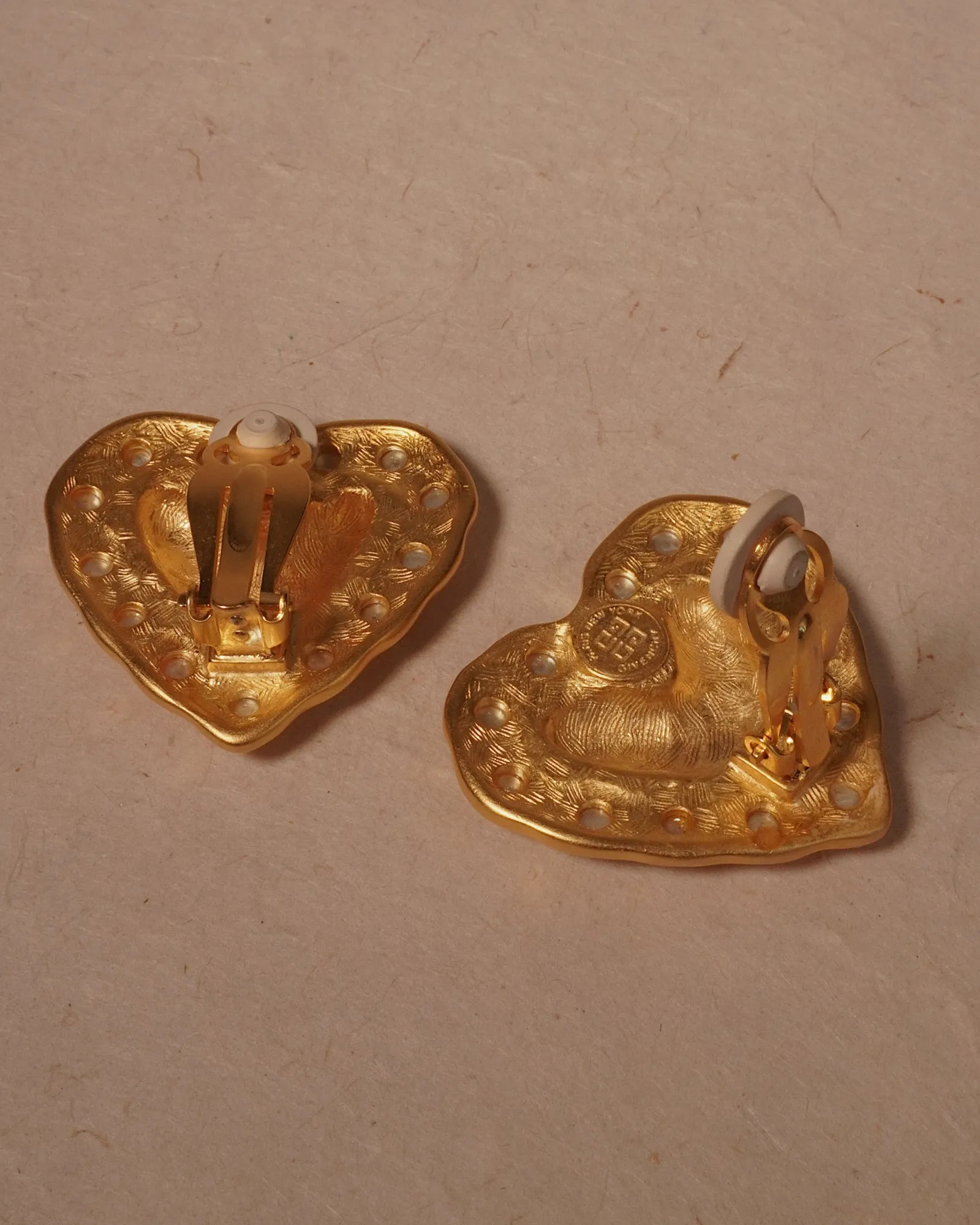 Vintage Givenchy Matte Pearl Heart Clip Ons
